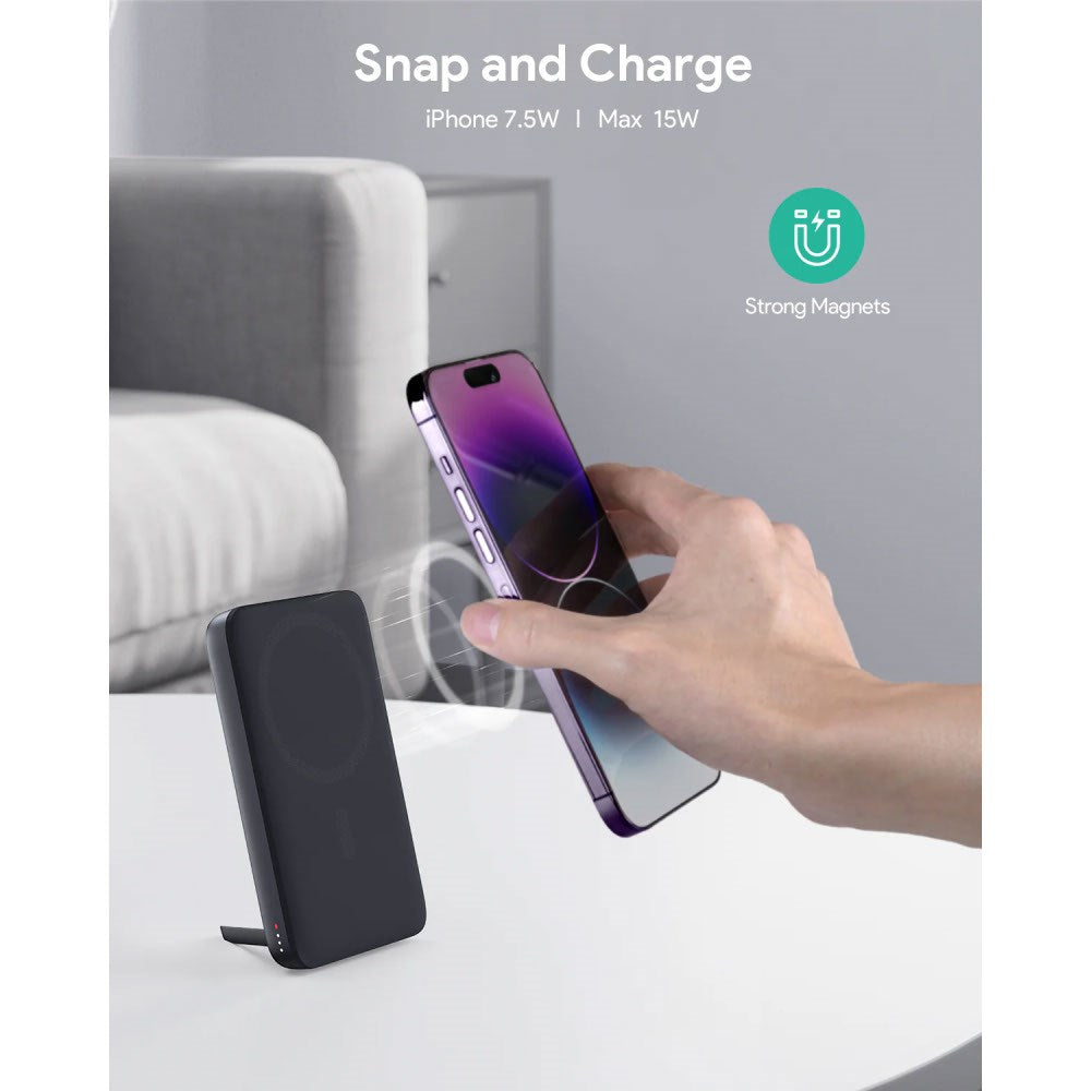 Aukey MagFusion 6,700mAh Powerbank with Wireless Charging & Stand Function - MagSafe / Qi2 Compatible - Grey