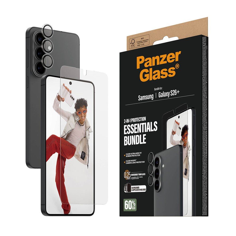Samsung Galaxy S26+ (Plus) PanzerGlass Hoops 2-in-1 Bundle with EasyAligner / Screen Protection (UWF) / Hoops Camera Protection - Transparent