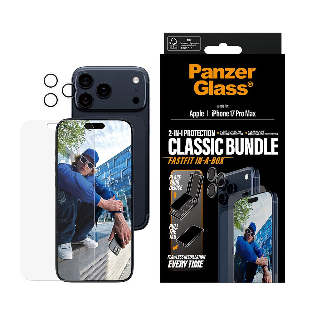 PanzerGlass iPhone 17 Pro Max 2-in-1 Classic Bundle - Screen Protector + Camera Lens Protector - Transparent