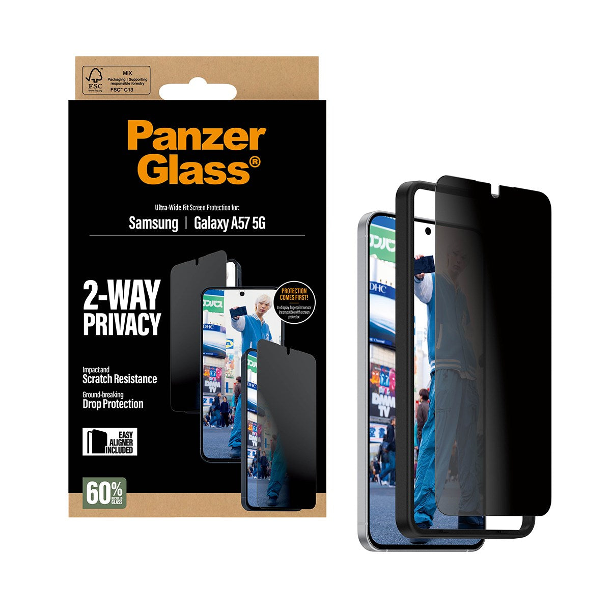 Samsung Galaxy A57 PanzerGlass 2-Way Privacy Screen Protection with EasyAligner - Transparent