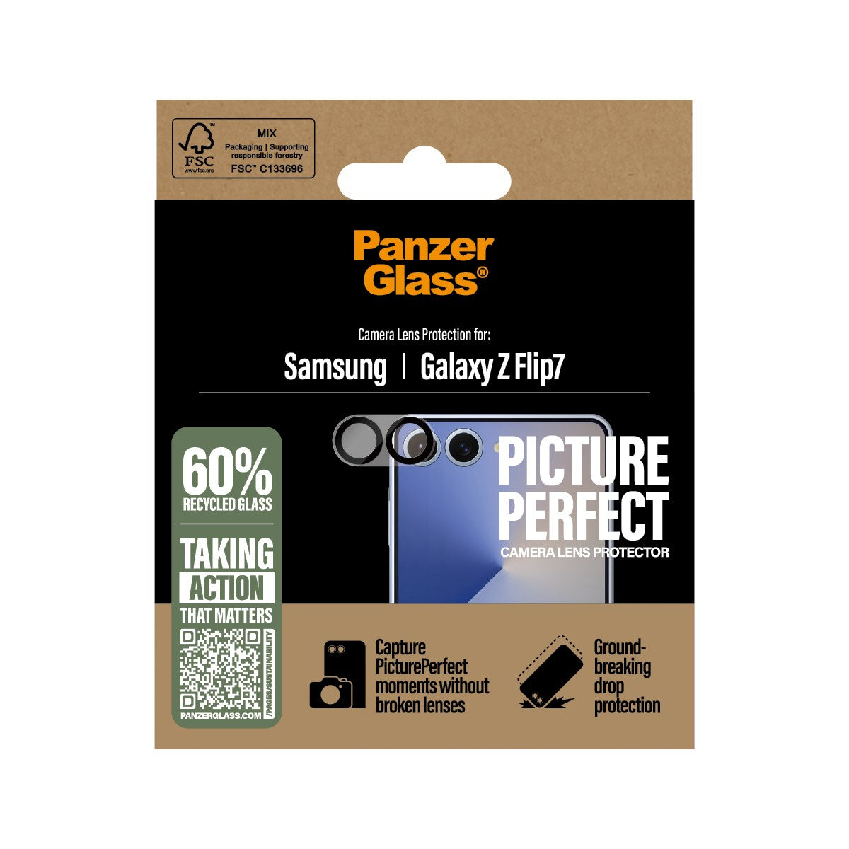 PanzerGlass Samsung Galaxy Z Flip7 PicturePerfect Camera Lens Protector - Transparent / Black
