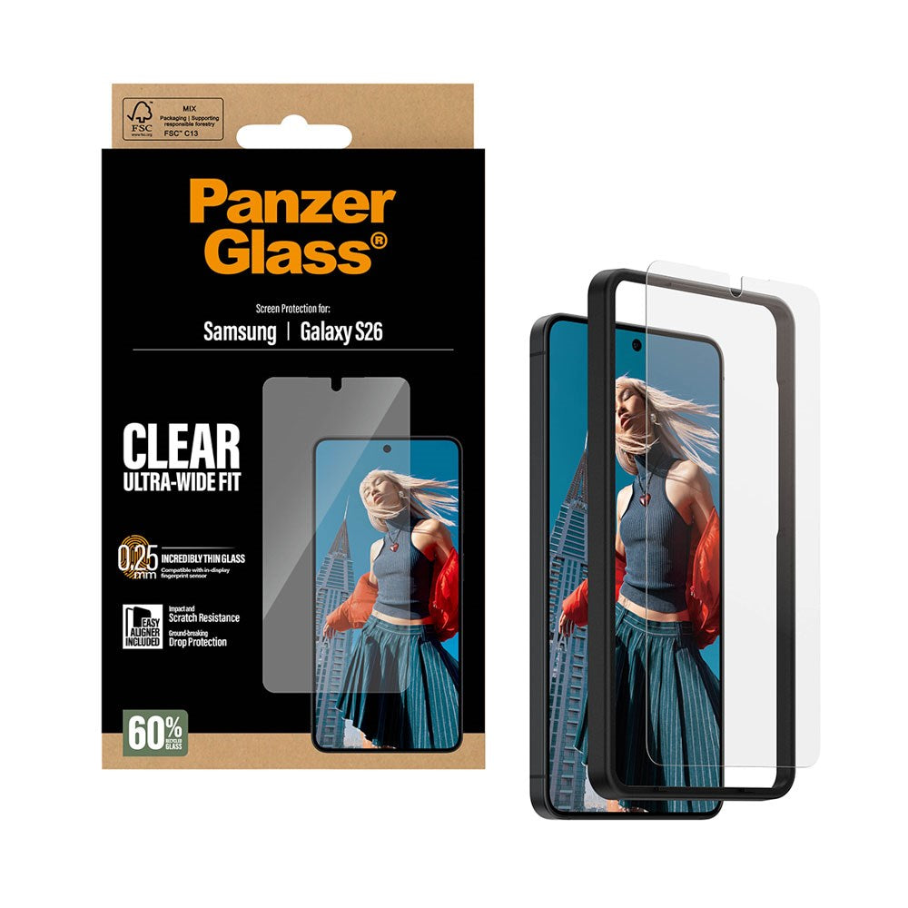 Samsung Galaxy S26 PanzerGlass Screen Protector Glass with EasyAligner - Ultra Wide Fit - Transparent