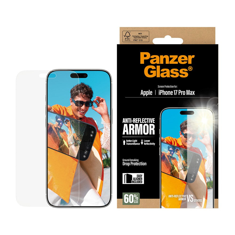 PanzerGlass iPhone 17 Pro Max Ultra Wide Fit Screen Protector with EasyAligner - Anti-Reflective - Transparent