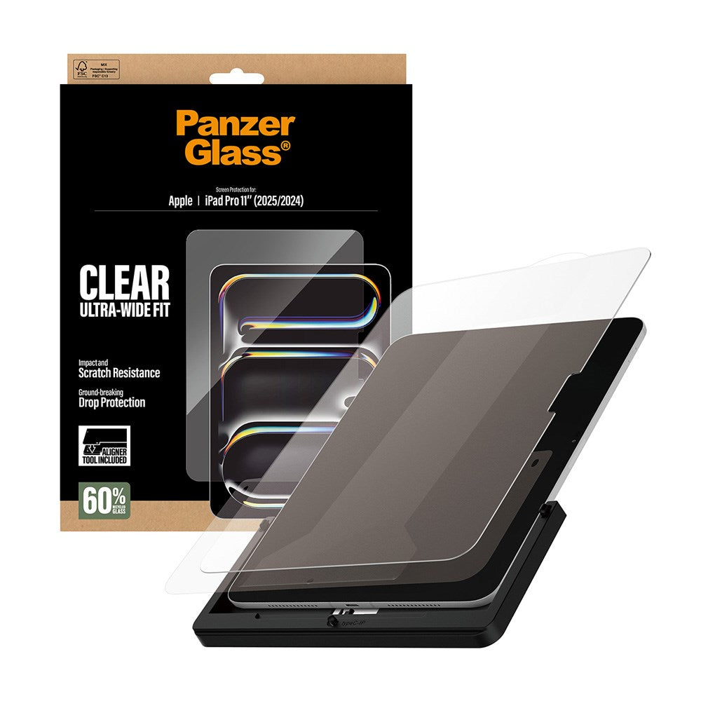 iPad Pro 11" (2025 / 2024) PanzerGlass Screen Protector Glass with Installation Frame - Ultra-Wide Fit - Transparent