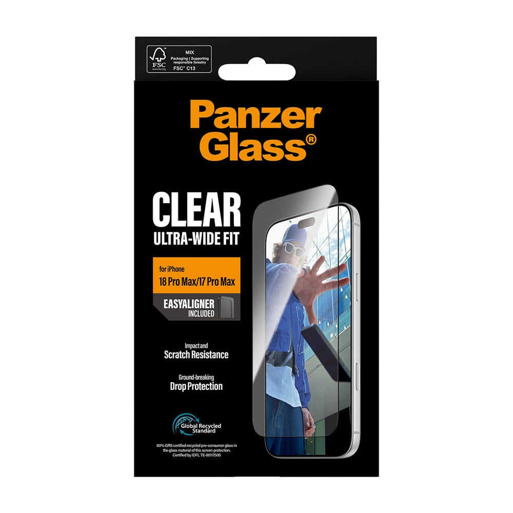 iPhone 18 Pro Max / 17 Pro Max PanzerGlass Screen Protector Glass - Ultra Wide Fit with EasyAligner - Transparent