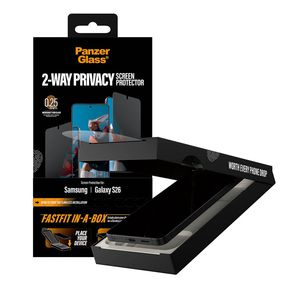 Samsung Galaxy S26 PanzerGlass 2-Way Privacy Screen Protection with FastFit In-A-Box - Transparent