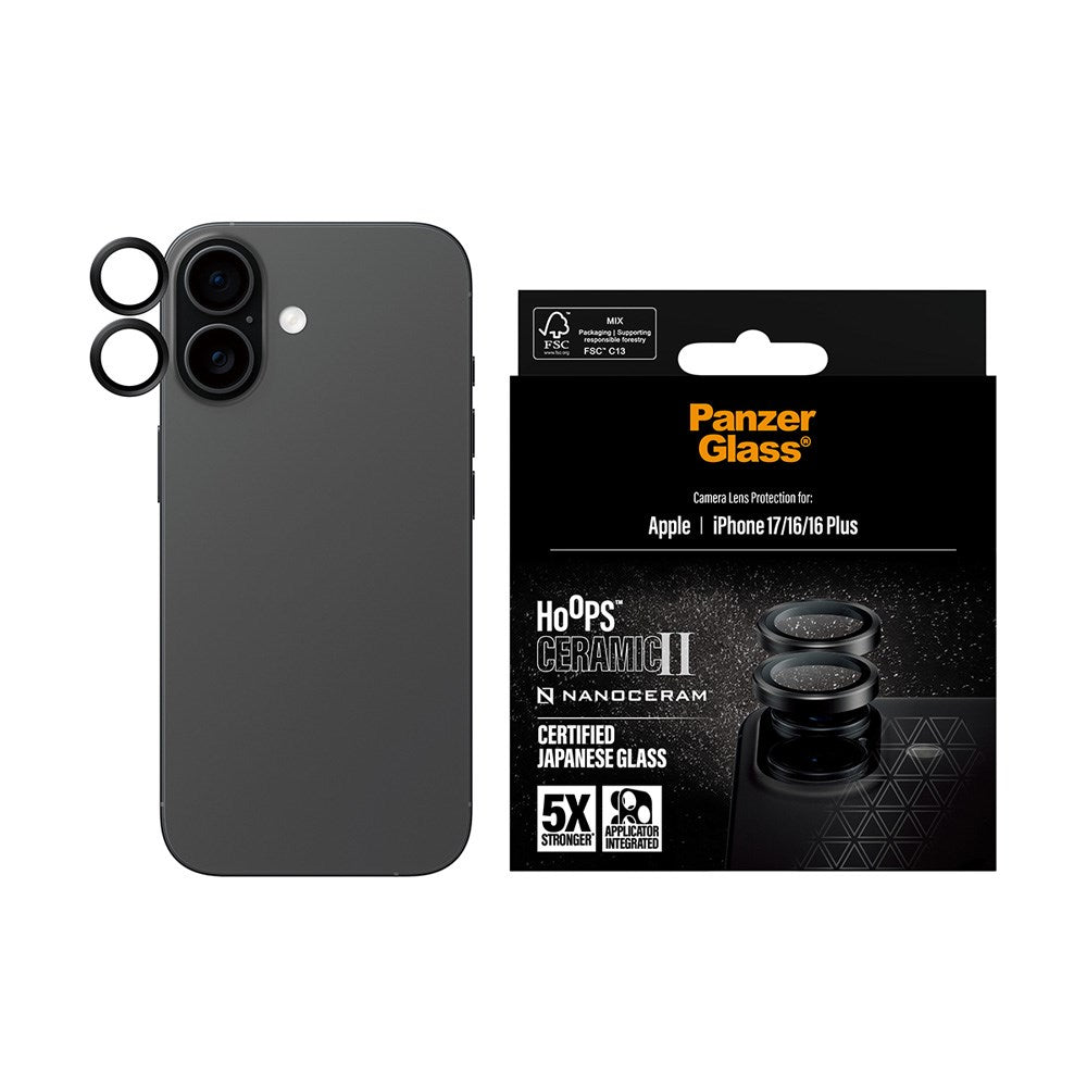 PanzerGlass iPhone 17 / 16 / 16 Plus Ceramic Hoops Camera Lens Protection with Installation Frame - Black