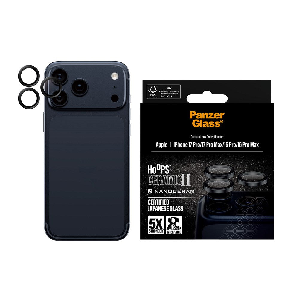 PanzerGlass iPhone 17 Pro / 17 Pro Max / 16 Pro / 16 Pro Max Ceramic Hoops Camera Lens Protection with Installation Frame - Black