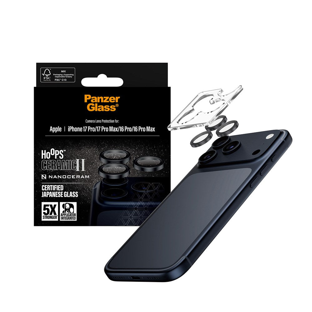 PanzerGlass iPhone 17 Pro / 17 Pro Max / 16 Pro / 16 Pro Max Ceramic Hoops Camera Lens Protection with Installation Frame - Black