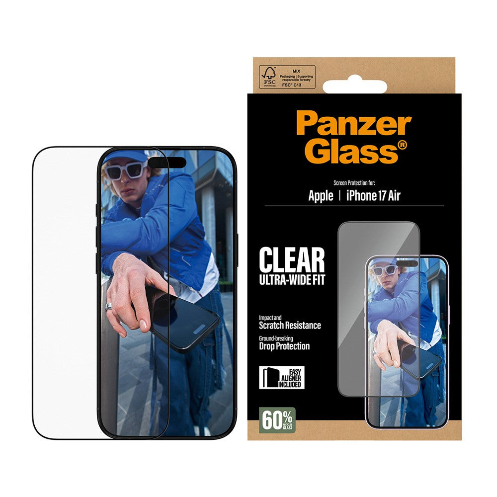 PanzerGlass iPhone Air Screen Protector Glass with EasyAligner - Ultra Wide Fit - Transparent