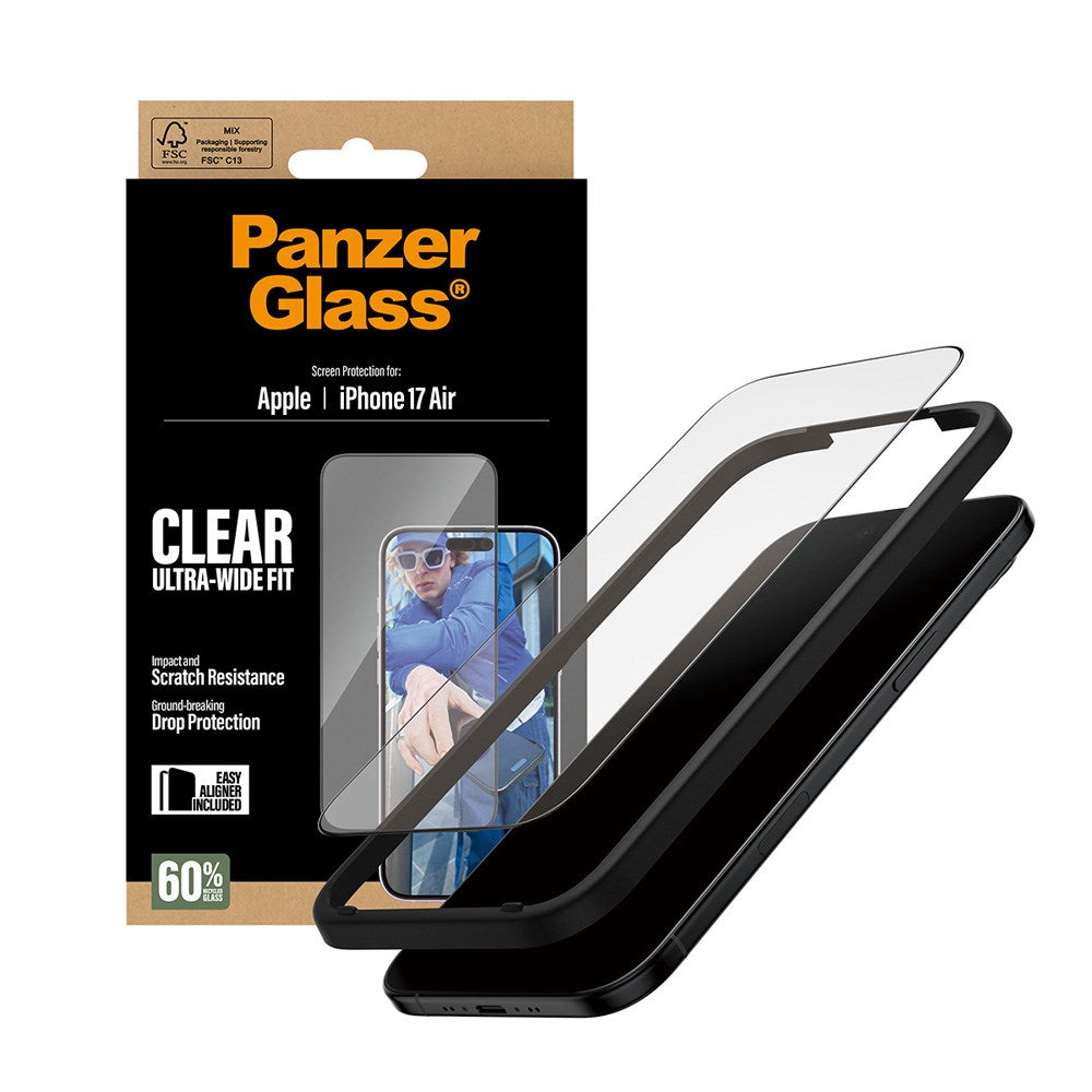 PanzerGlass iPhone Air Screen Protector Glass with EasyAligner - Ultra Wide Fit - Transparent