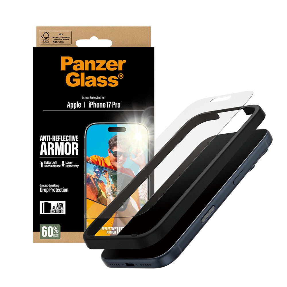 PanzerGlass iPhone 17 Pro Ultra Wide Fit Screen Protector with EasyAligner - Anti-Reflective - Transparent