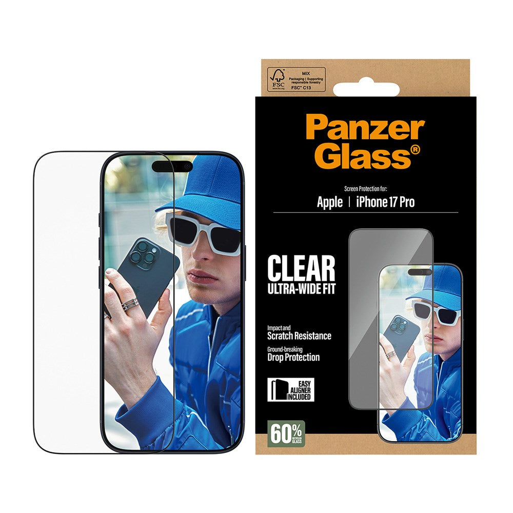 PanzerGlass iPhone 17 Pro Screen Protector Glass with EasyAligner - Ultra Wide Fit - Transparent