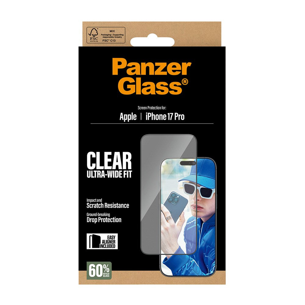 PanzerGlass iPhone 17 Pro Screen Protector Glass with EasyAligner - Ultra Wide Fit - Transparent