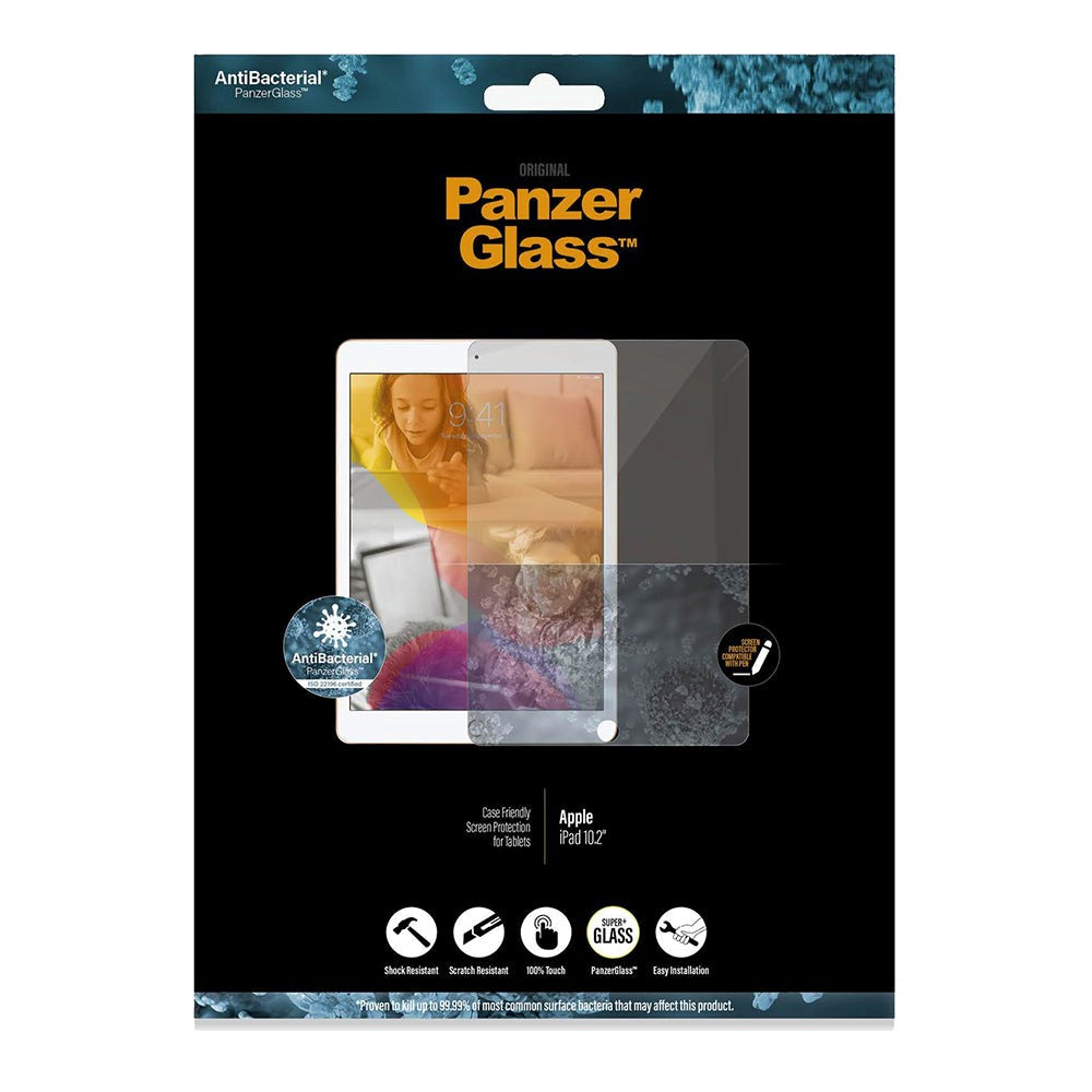 iPad 10.2" (2021 / 2020 / 2019) PanzerGlass Edge-To-Edge Screen Protector Antibacterial - Case Friendly - Transparent