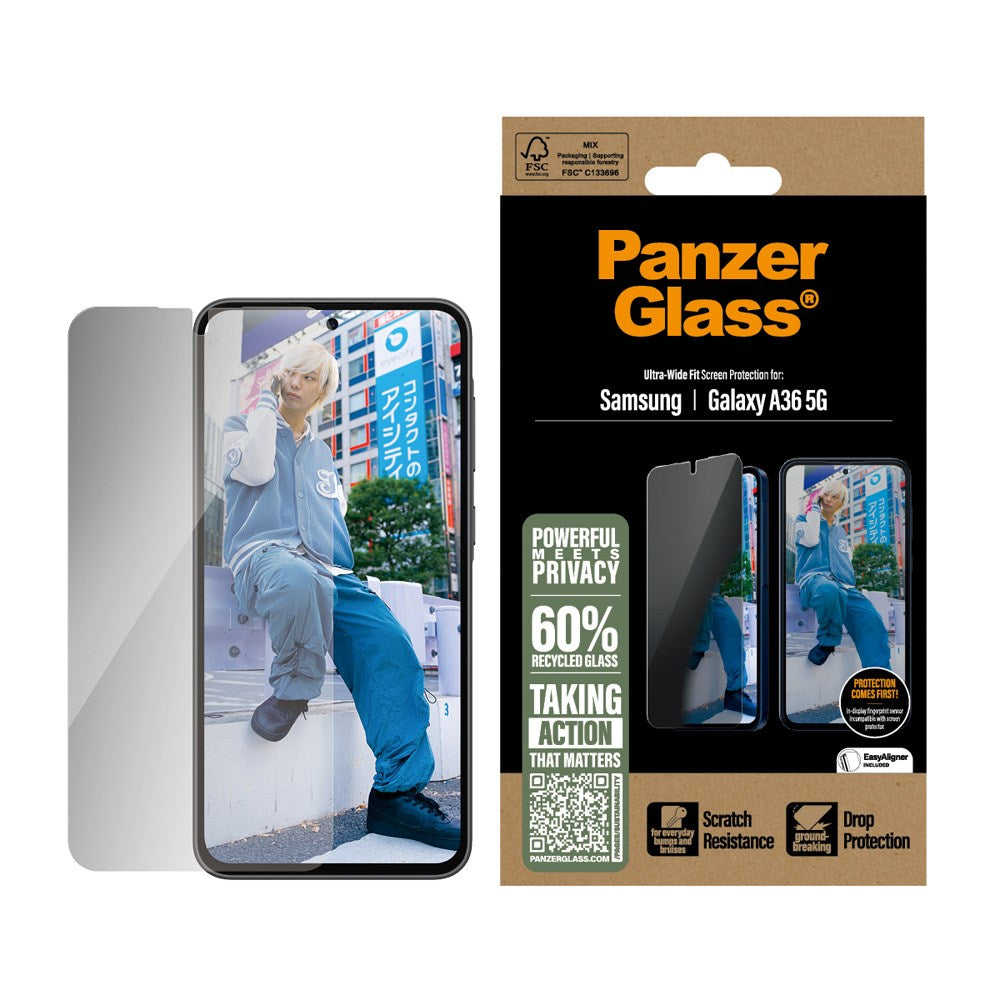 Samsung Galaxy A36 (5G) PanzerGlass Ultra Wide Fit Privacy Screen Protector w. EasyAligner - Transparent
