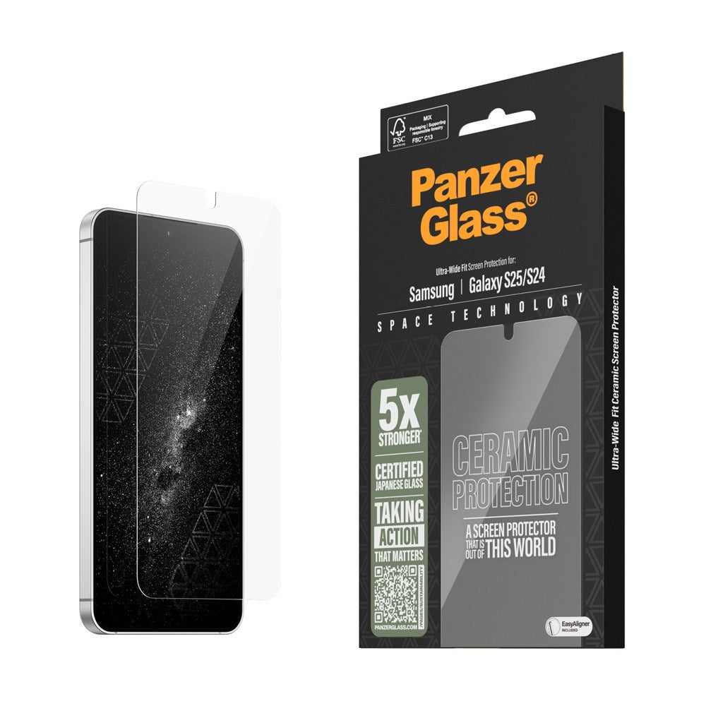 PanzerGlass Samsung Galaxy S25 - Ultra-Wide Fit Ceramic Screen Protector Glass - Transparent