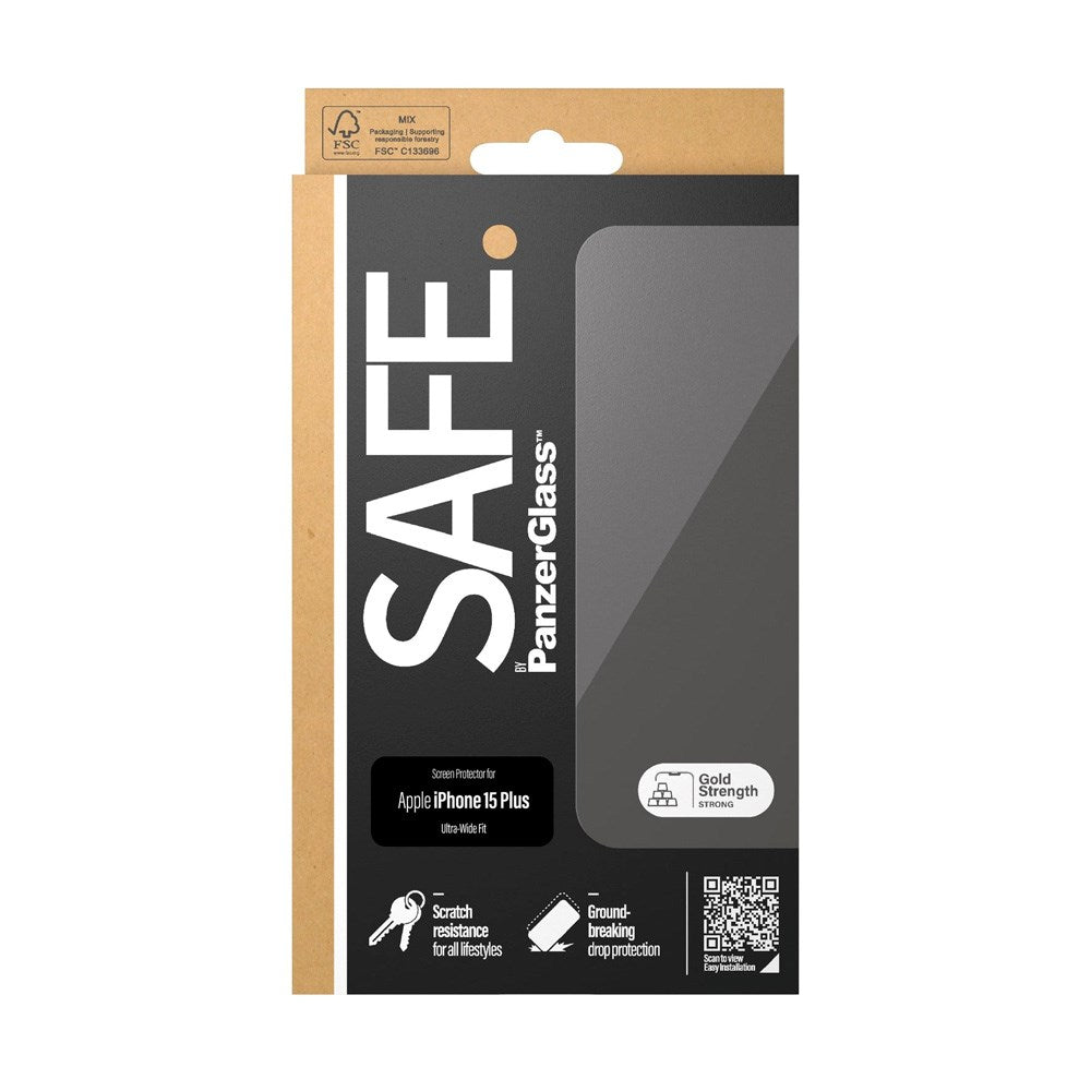 SAFE by PanzerGlass Ultra-Wide Fit Tempered Screen Protection Glass - iPhone 15 Plus / 16 Plus - Transparent