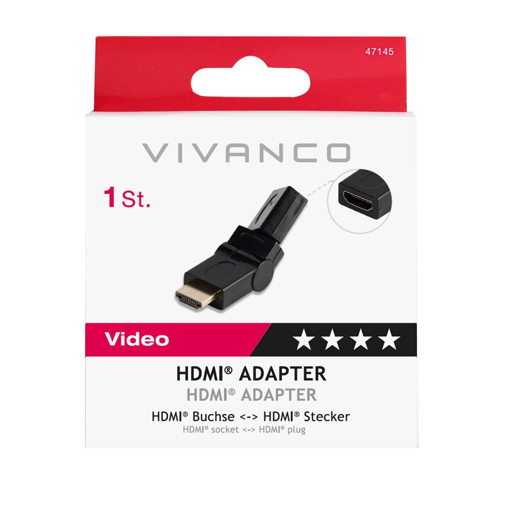 Vivanco HDMI Adapter (Female to Male) with 360° Rotatable Joint - Black
