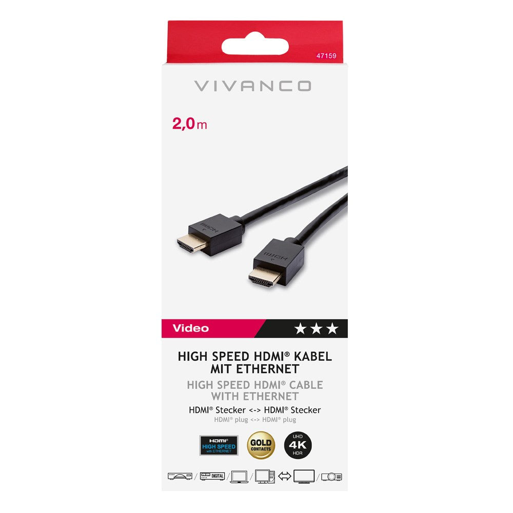Vivanco HDMI 2.0 Cable (Male to Male) 4K / 60Hz - 2m - Black