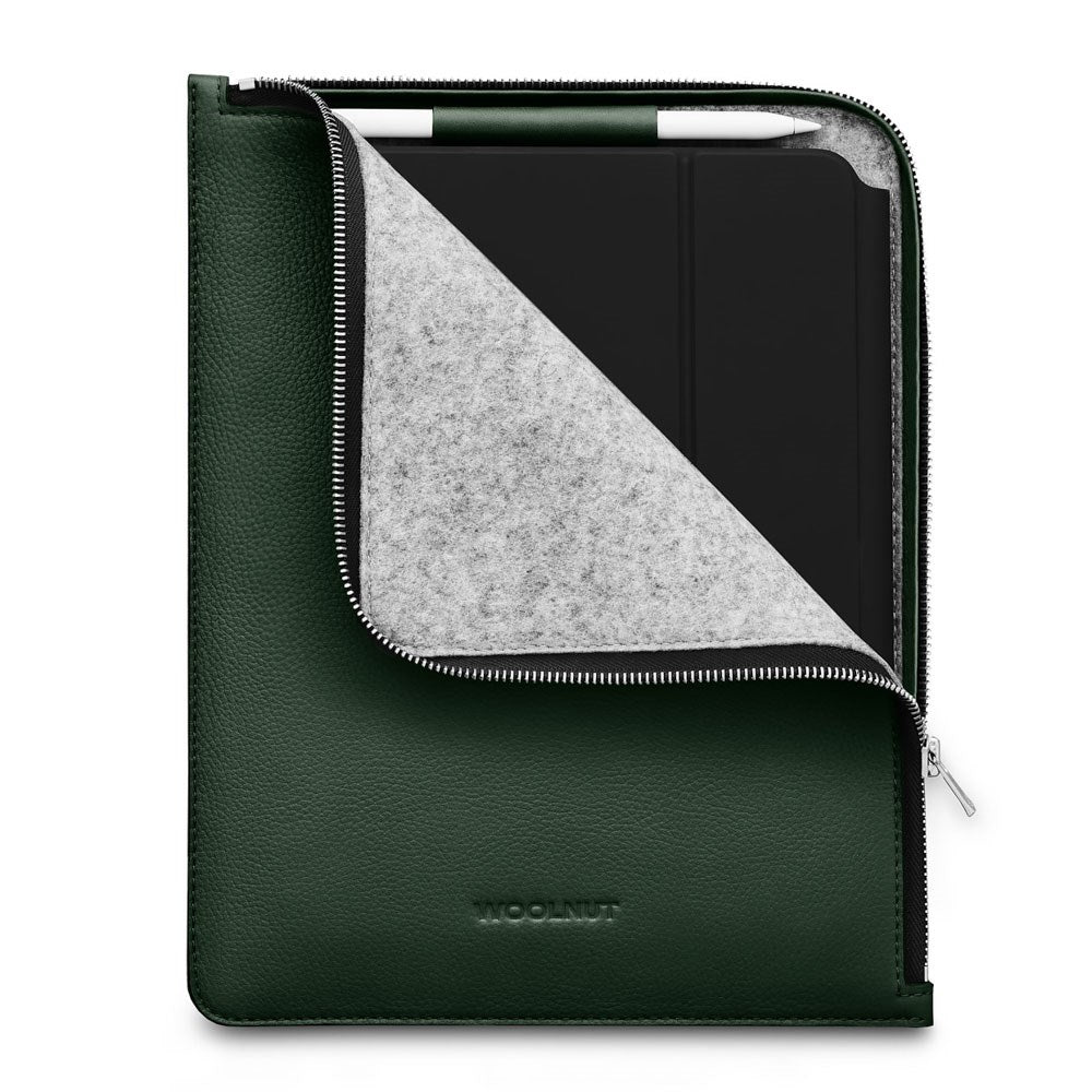 Woolnut iPad / Tablet (23 x 29 cm) Genuine Leather Folio Sleeve - Green