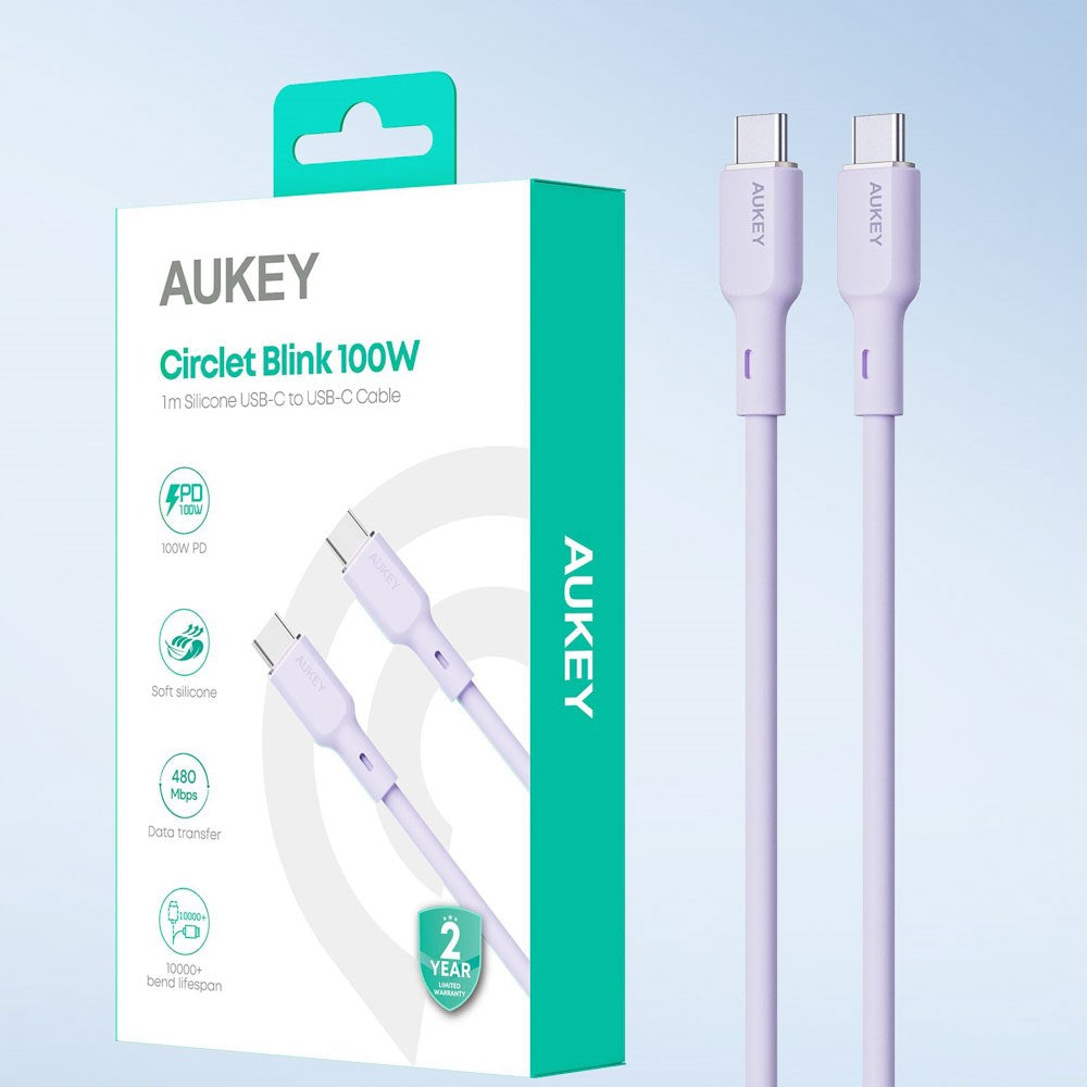Aukey CB-SCC101 100W USB-C to USB-C Cable - 1m - Purple