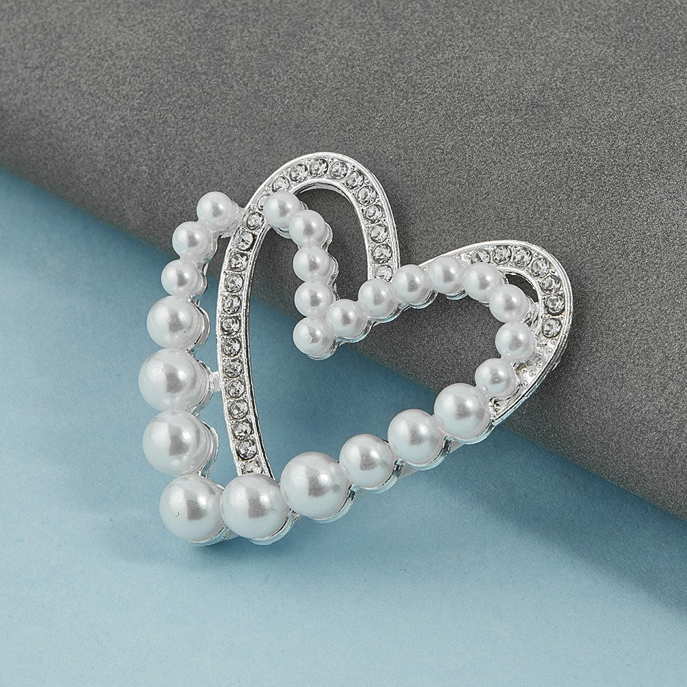 Heart-Shaped 3D Phone Sticker with Beads and Rhinestones - Silver / White