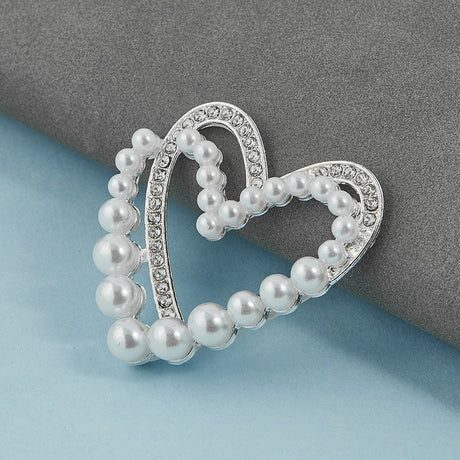 Heart-Shaped 3D Phone Sticker with Beads and Rhinestones - Silver / White