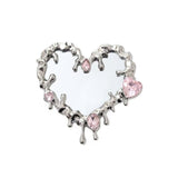 Heart-Shaped Mirror Decoration with Melting Effect for Phone - Silver / Pink