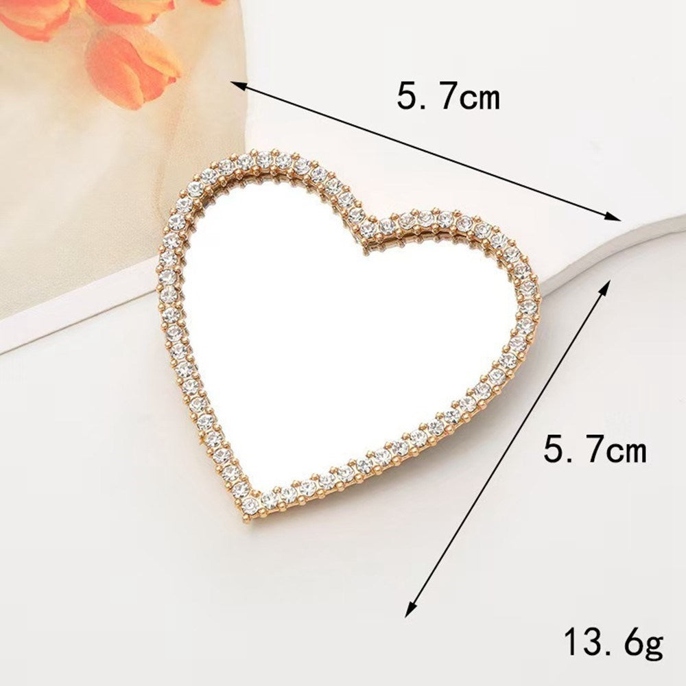 Heart-Shaped Mirror Decoration with Rhinestones for Phone - Gold