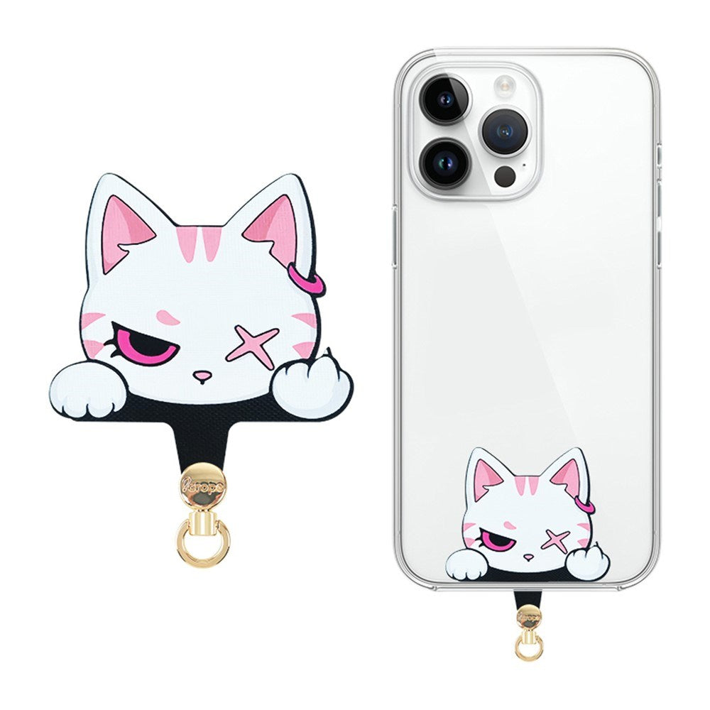 Insert Plate for Mobile Strap - Cartoon Design - White XX Cat
