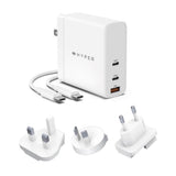 Hyper 140W GaN Wall Charger with 2 x USB-C, 1 x USB-A and Travel Adapters - White