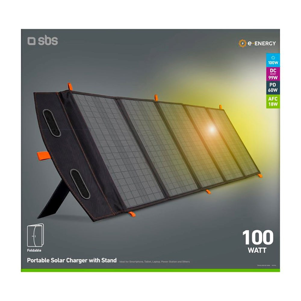 SBS Solar Charger 100W with 1x USB-A & 1x USB-C - Black