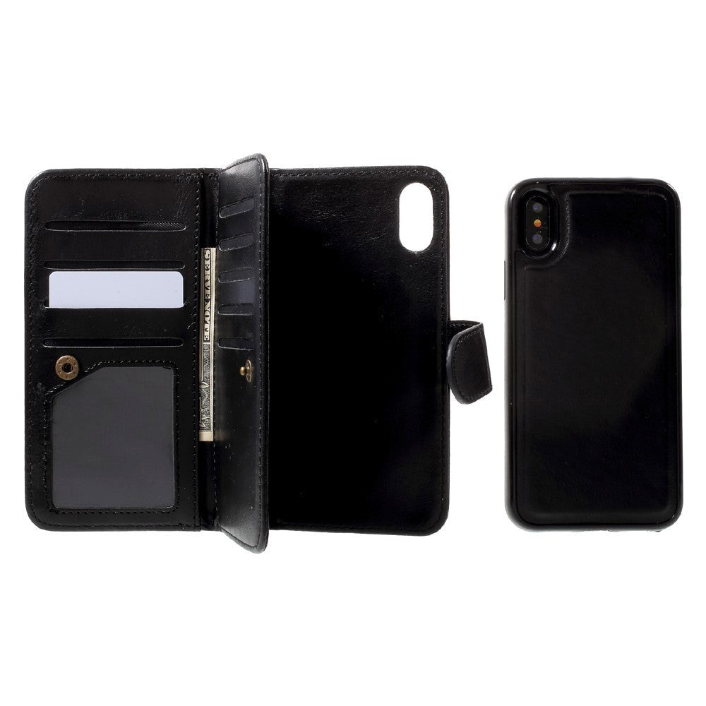 iPhone X / Xs Leather Wallet Case 2-in-1 Black