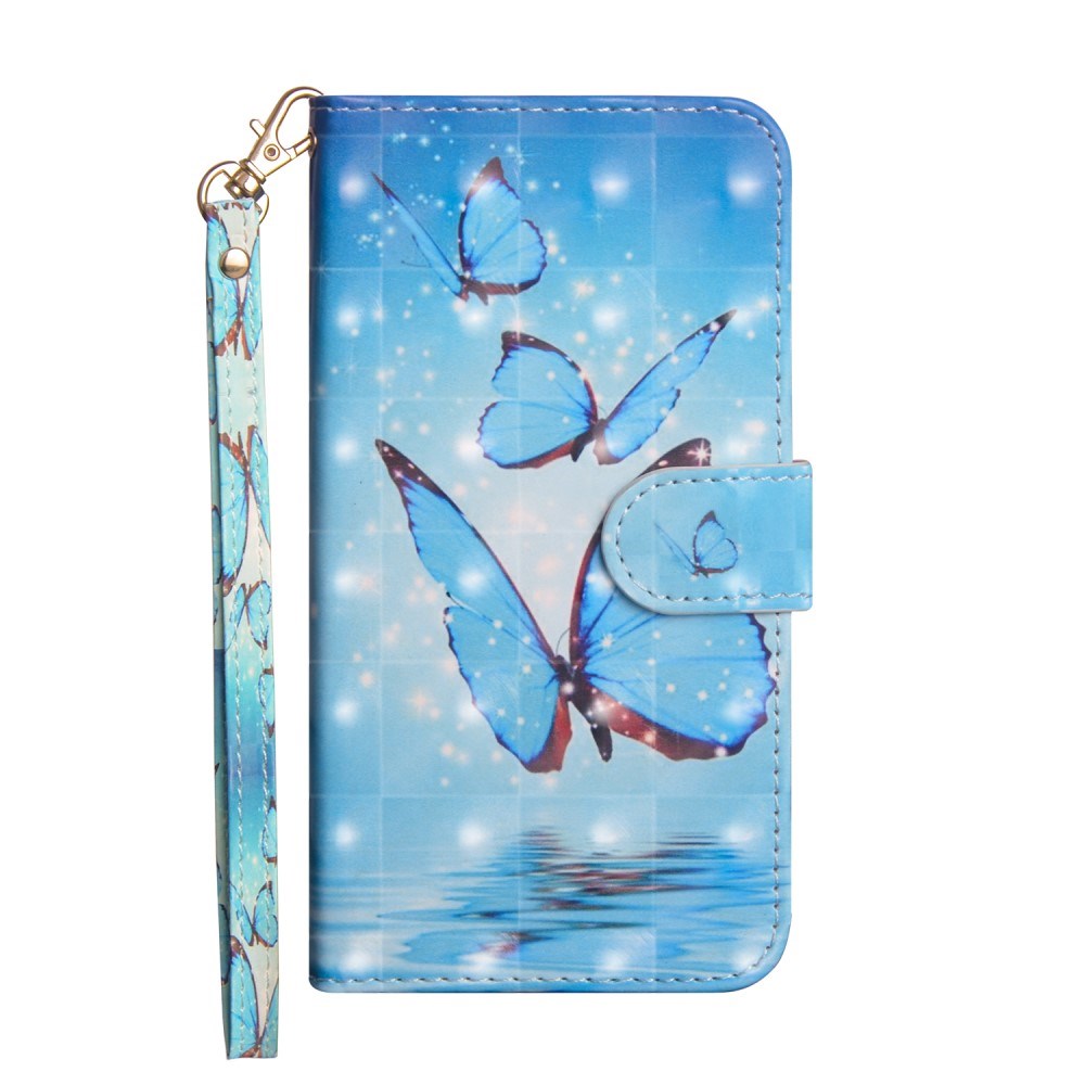 EIDERWOOD iPhone XR Leather Case with Wallet and Strap - Blue Butterfly