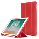 iPad 9.7 (2018-2017) / iPad Air / iPad Air 2 Tri-Fold Leather Case w. Apple Pencil Holder - Red