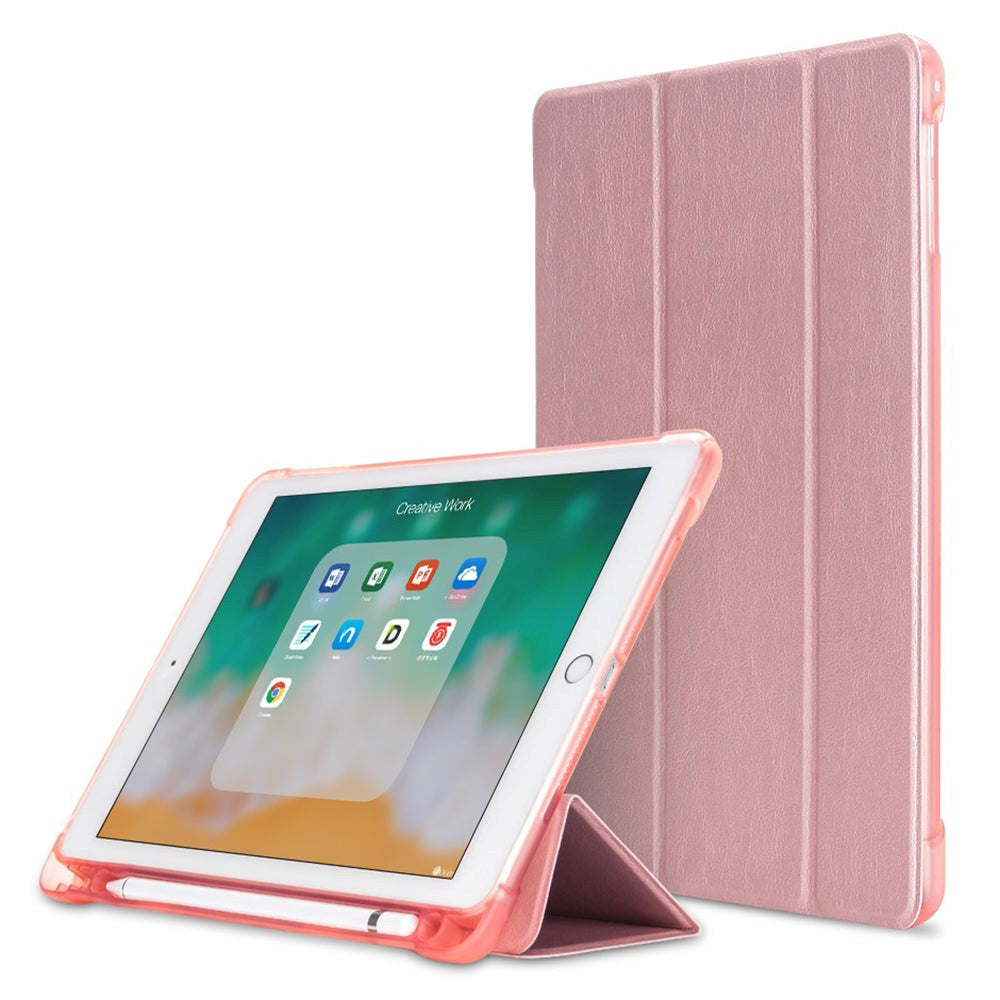 iPad 9.7 (2018-2017) / iPad Air / iPad Air 2 Tri-Fold Leather Case w. Apple Pencil Holder - Rose Gold