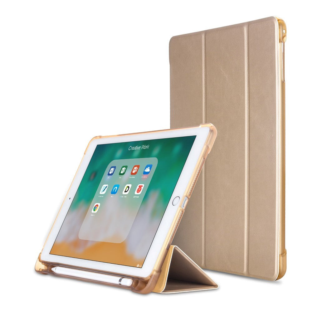 iPad 9.7 (2018-2017) / iPad Air / iPad Air 2 Tri-Fold Leather Case w. Apple Pencil Holder - Gold