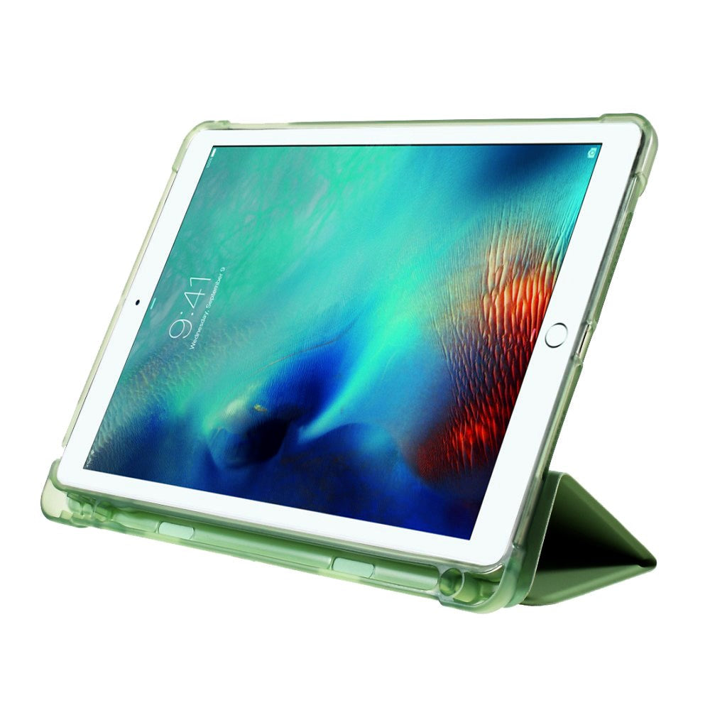 iPad 9.7 (2018-2017) / iPad Air / iPad Air 2 Tri-Fold Leather Case w. Apple Pencil Holder - Green