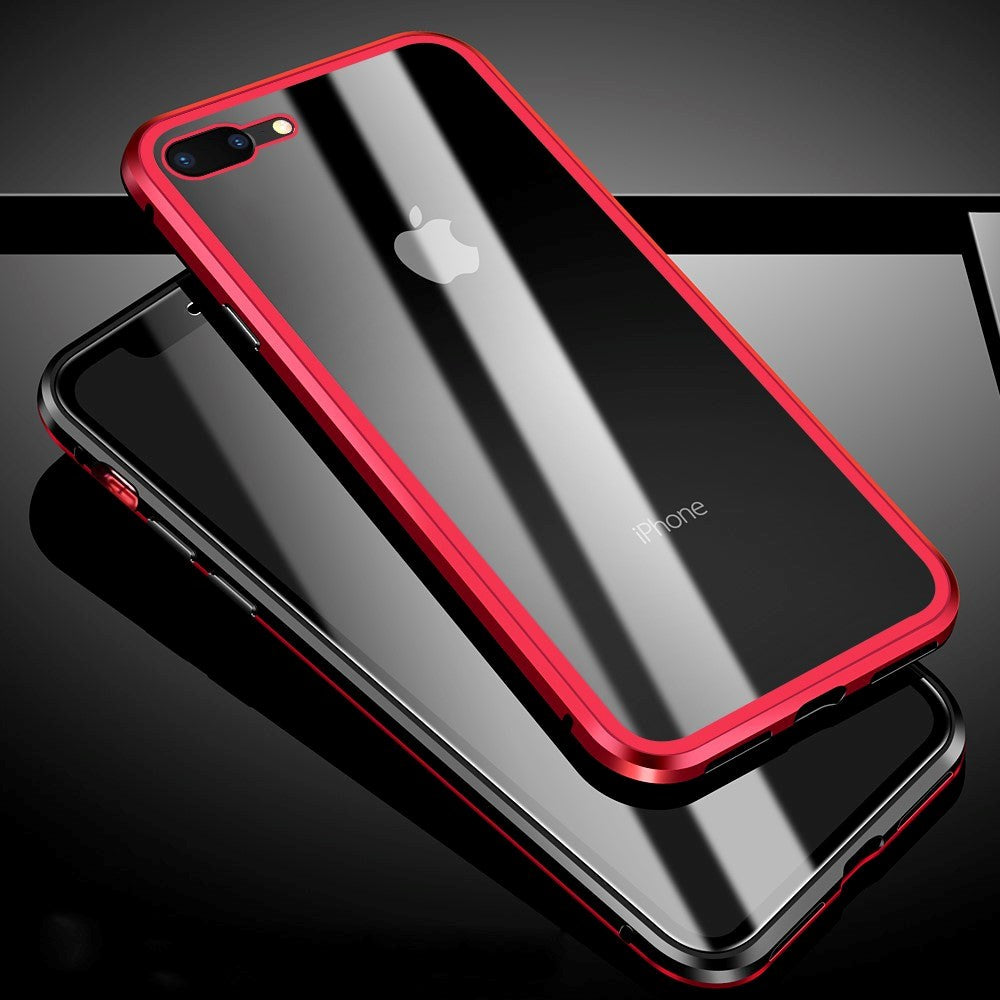 iPhone 8 Plus / 7 Plus 360 Degree Magnetic Case w. Glass front & back - Red / Black