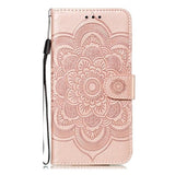 iPhone 11 Leather Wallet Case Sun Mandala Flower Pattern Imprint Rose Gold