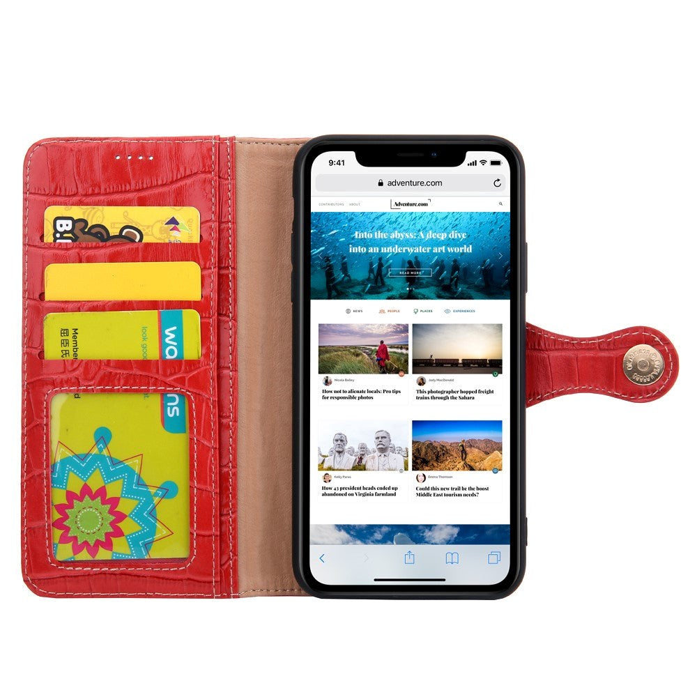 iPhone 11 Leather Case w. Crocodile Texture - Red