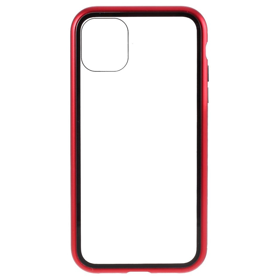 iPhone 11 Pro Max Magnetic Metal Case Silver w. Back Glass - Red