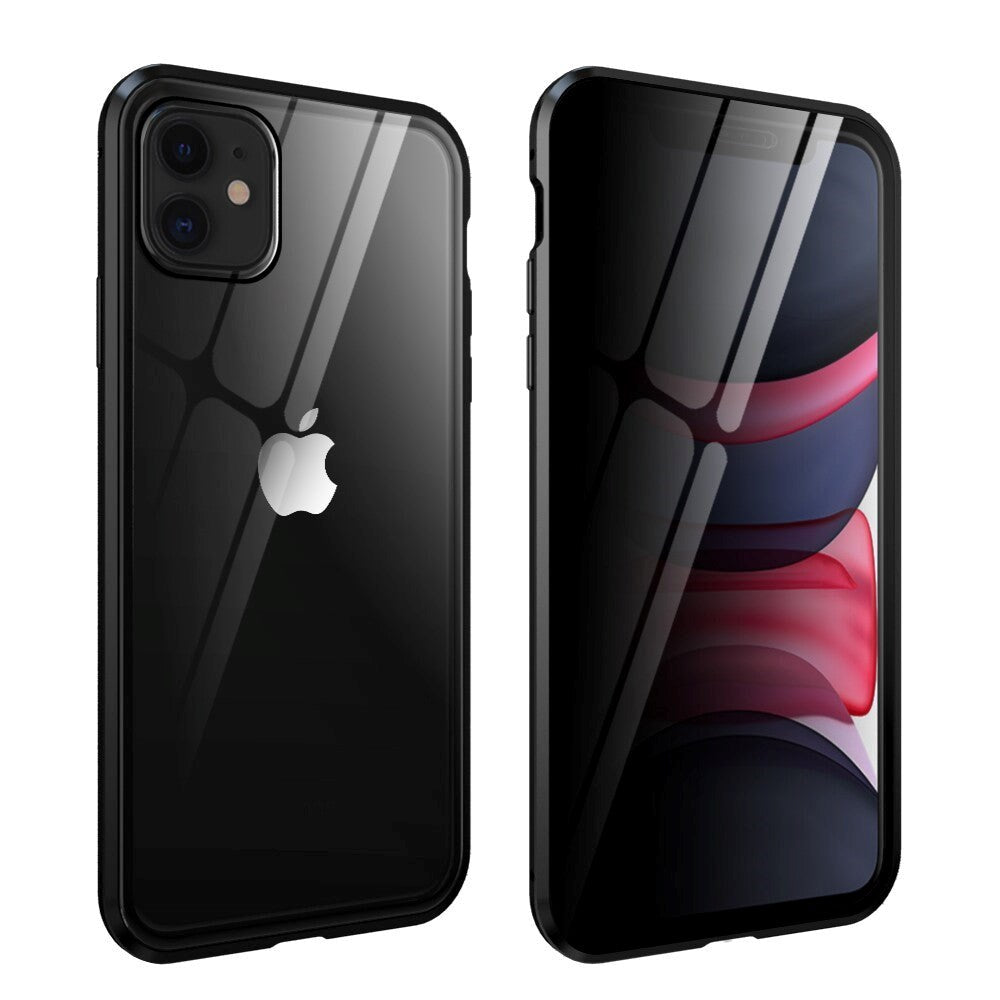 iPhone 11 360° Magnetic Case w. Glass Back and Front with Privacy Function - Black