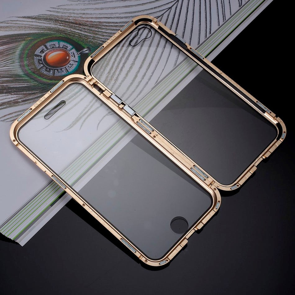 iPhone SE (2022 / 2020) / 8 / 7 360⁰ Magnetic Case w. Glass Front & Back - Gold