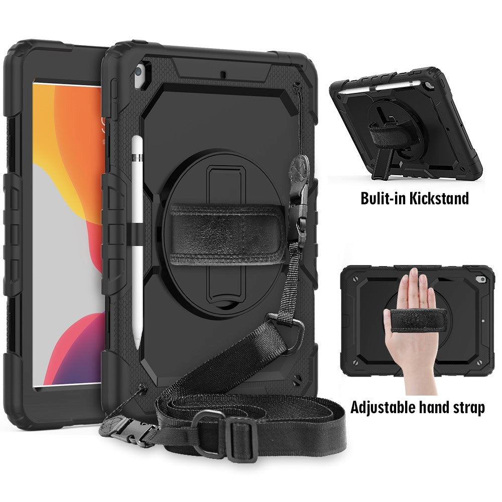 iPad 10.2" (2020 / 2019) Tough Case w. Hand Holder, Shoulder Strap & Screen Protector - Black