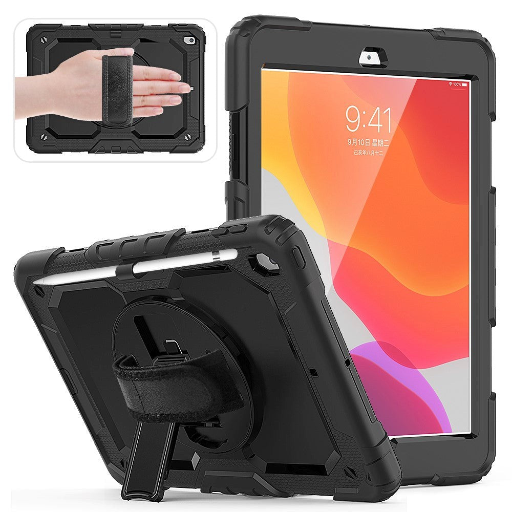 iPad 10.2" (2020 / 2019) Tough Case w. Hand Holder, Shoulder Strap & Screen Protector - Black