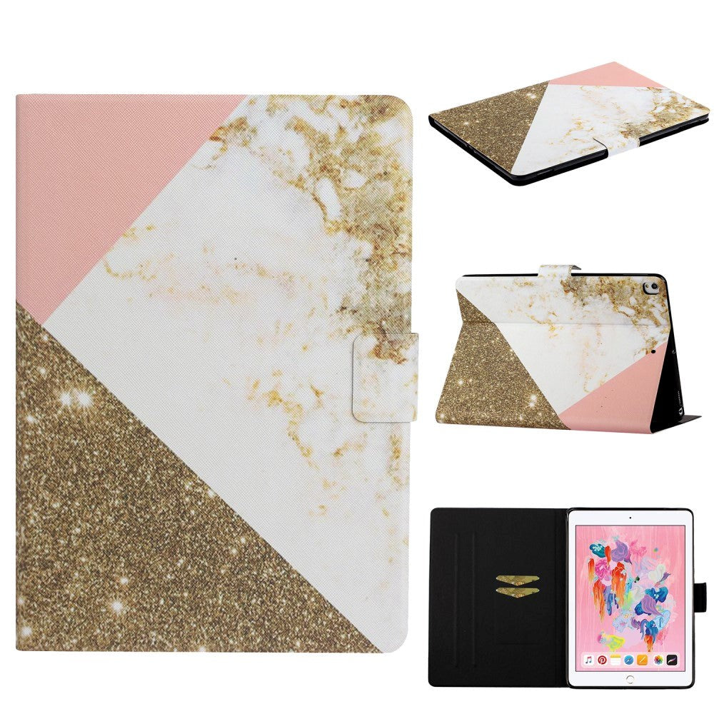 iPad 10.2" (2021 / 2020 / 2019) Leather Case w. Stand & Card Holder - Triangles & Marble