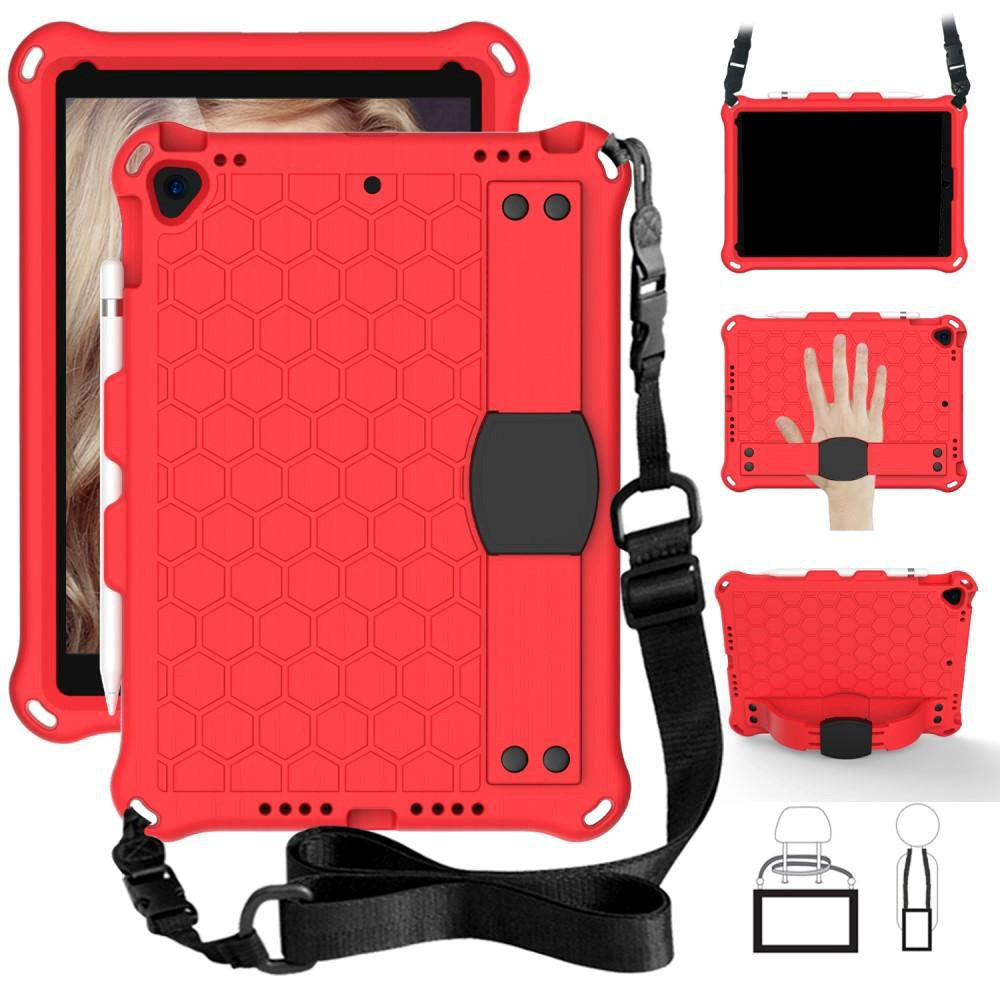 iPad 10.2" (2021 / 2020 / 2019) / iPad Pro 10.5 / iPad Air (2019) Kids Case w. Shoulder Strap - Beehive Pattern - Red