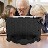 iPad (2018) / iPad (2017) / iPad Air / iPad Air 2 Kids Case w. Shoulder Strap & Pencil Holder - Beehive Pattern - Black